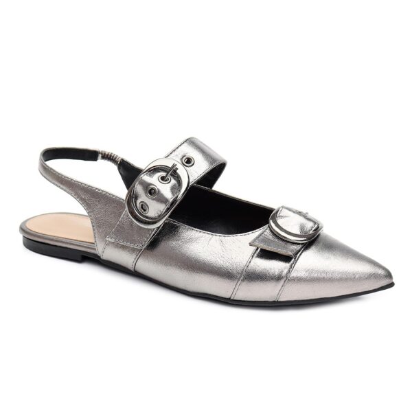 Sapatilha Bico Fino Metal Prata Velho