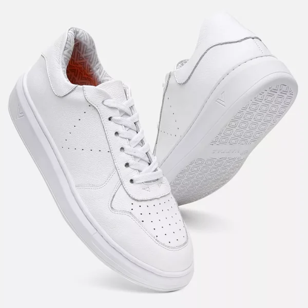 Tênis Sneakers em Couro Legítimo Branco - Imagem 3