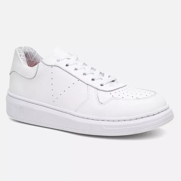 Tênis Sneakers em Couro Legítimo Branco - Imagem 5