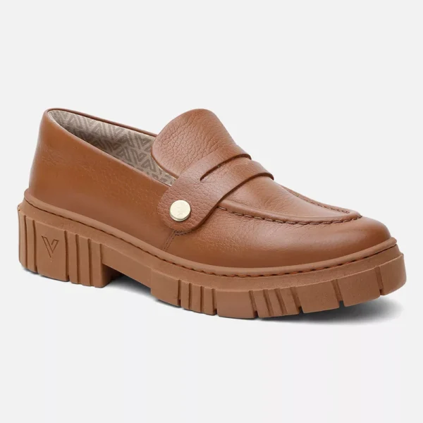 Mocassim Feminino Tratorado em Couro com Três Fivelas Removíveis Caramelo - Imagem 3