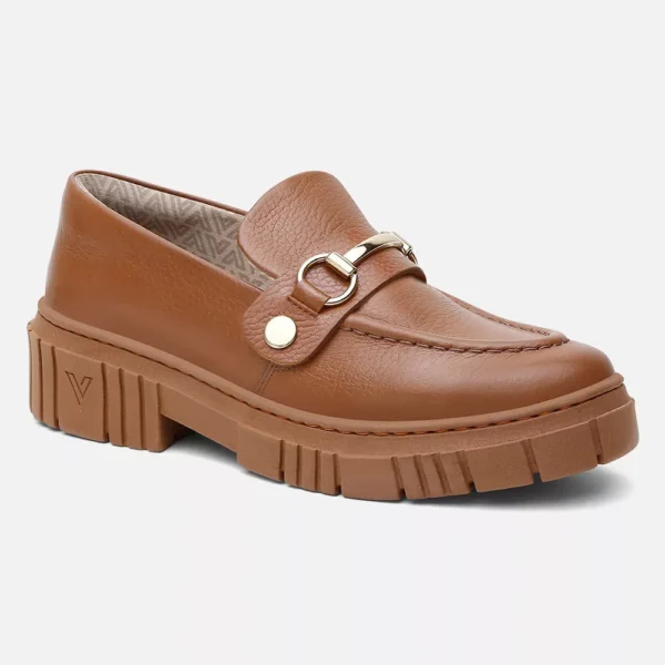 Mocassim Feminino Tratorado em Couro com Três Fivelas Removíveis Caramelo - Imagem 2