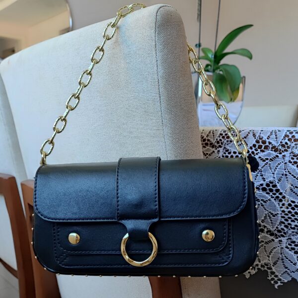 Bolsa Elegance Preta com Alça Corrente Dourada - Imagem 2