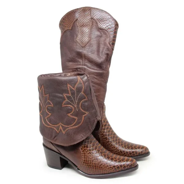 Bota Feminina New Western Couro Café Café - Imagem 2