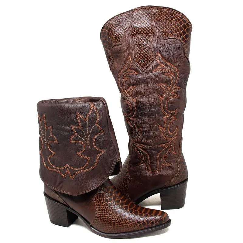 Bota Feminina New Western Couro Café Café