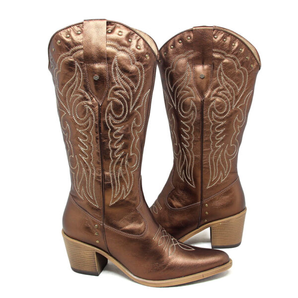 Bota Feminina Nashville Couro Metal Bronze Terracota - Imagem 4