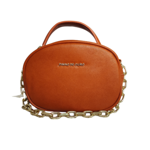 Bolsa Oval Mini com Corrente e Alça Transversal Removível - Laranja