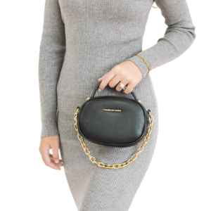Bolsa Oval Mini com Corrente e Alça Transversal Removível - Preto