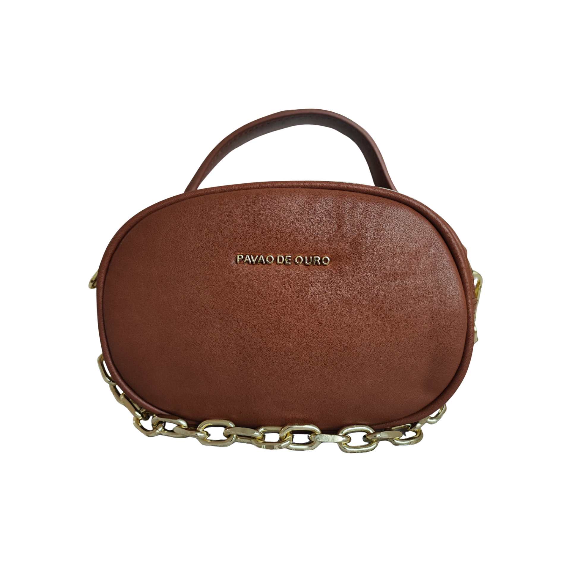 Bolsa Oval Mini com Corrente e Alça Transversal Removível -  Marrom