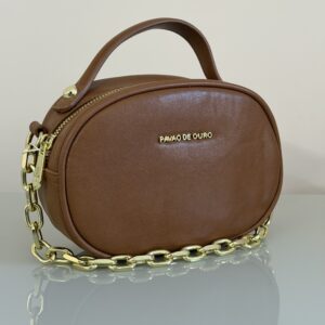 Bolsa Oval Mini com Corrente e Alça Transversal Removível -  Marrom