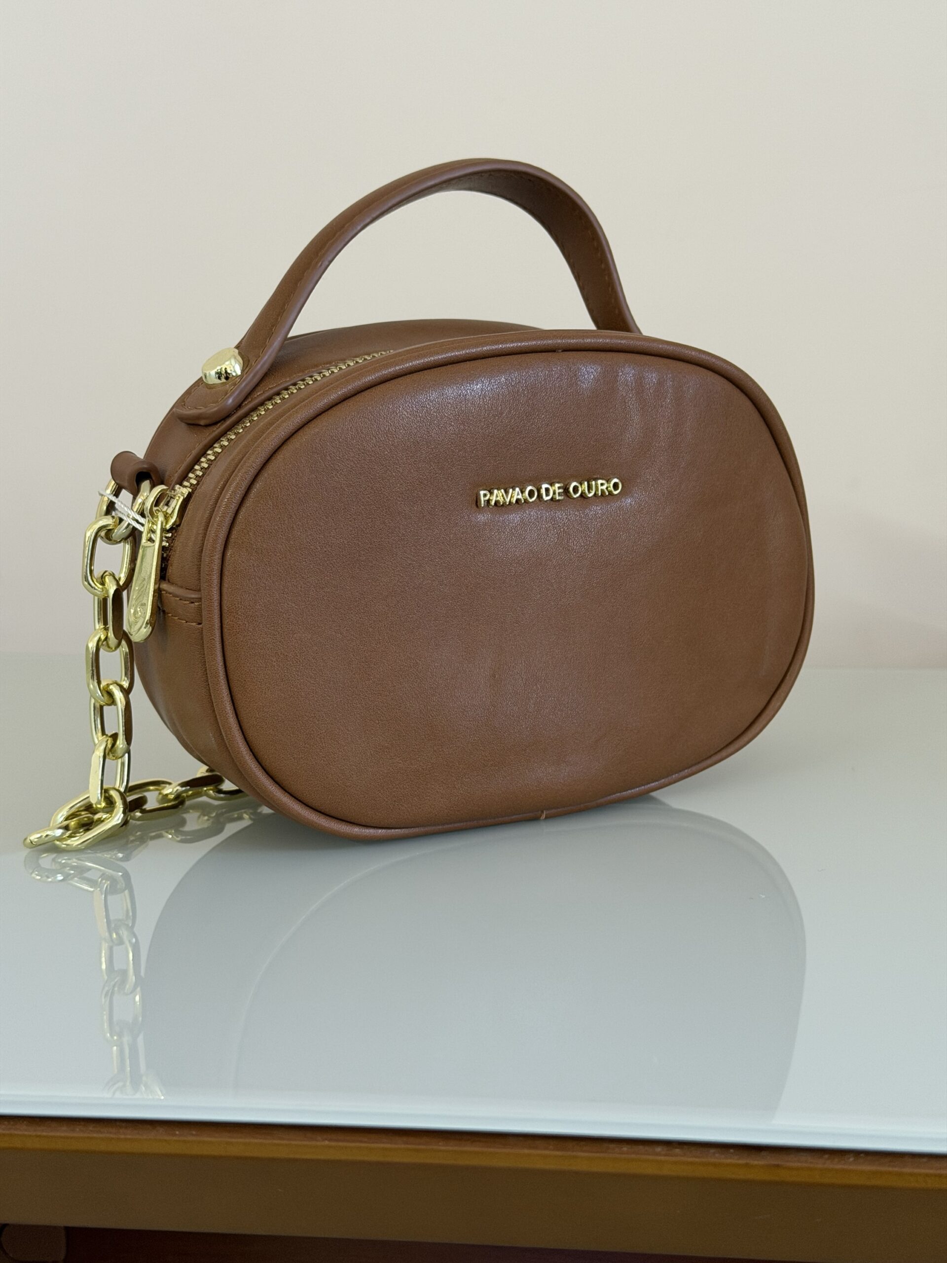 Bolsa Oval Mini com Corrente e Alça Transversal Removível - Marrom - Imagem 5