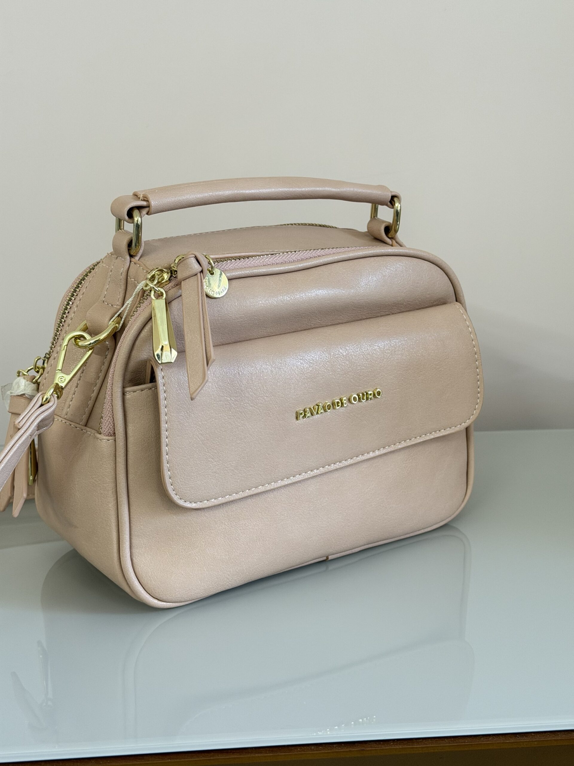 Bolsa Feminina Rosé com Alça de Mão + Alça Transversal Removível - Média