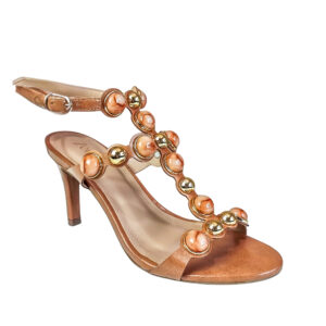 Sandália Feminina Zêmel Salto Fino Médio Âmbar com Pedras