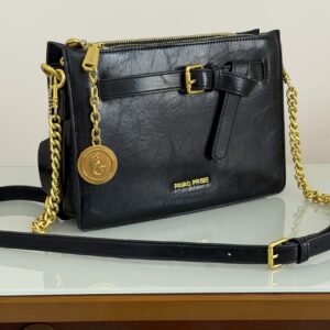 Bolsa Feminina Preta com Detalhe de Cinto e Corrente – Pavão de Ouro