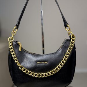 Bolsa Feminina Preta Baguete com Corrente Dourada – Pavão Prime